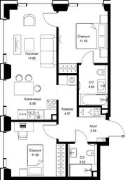 2-BD Apartment Sale, 61.36平方米 at SET, Vereyskaya Street, Moscow, Russia #2