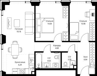 2-BD Apartment Sale, 69.02平方米 at SET, Vereyskaya Street, Moscow, Russia #2