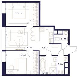 2-BD Apartment Sale, 60.2平方米 at Soyuz, Selskokhozyaystvennaya Street, Moscow, Russia #2