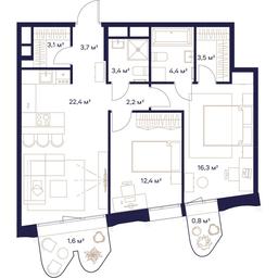 2-BD Apartment Sale, 73.8平方米 at Soyuz, Selskokhozyaystvennaya Street, Moscow, Russia #2