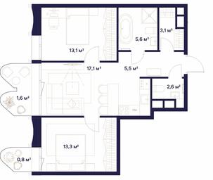 2-BD Apartment Sale, 62.7平方米 at Soyuz, Selskokhozyaystvennaya Street, Moscow, Russia #3 2-BD Apartment Sale, 62.7平方米 at Soyuz, Selskokhozyaystvennaya Street, Moscow, Russia #3