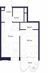 1-BD Apartment Sale, 44.7平方米 at Soyuz, Selskokhozyaystvennaya Street, Moscow, Russia #2
