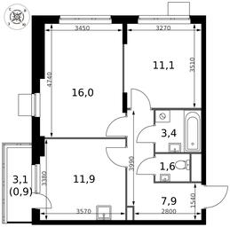 2-BD Apartment Sale, 52.8平方米 at Pervy Donskoj, zhiloy mikrorayon Sapronovo, derevnya Sapronovo, Leninskiy City District, Moscow Region, Russia #4