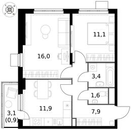 2-BD Apartment Sale, 52.8平方米 at Pervy Donskoj, zhiloy mikrorayon Sapronovo, derevnya Sapronovo, Leninskiy City District, Moscow Region, Russia #3