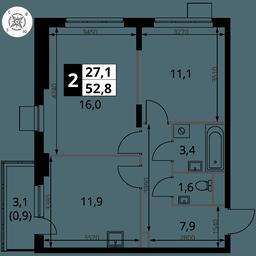 2-BD Apartment Sale, 52.8平方米 at Pervy Donskoj, zhiloy mikrorayon Sapronovo, derevnya Sapronovo, Leninskiy City District, Moscow Region, Russia #2