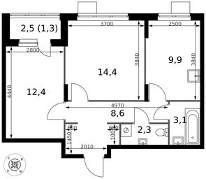 2-BD Apartment Sale, 52平方米 at Pervy Donskoj, zhiloy mikrorayon Sapronovo, derevnya Sapronovo, Leninskiy City District, Moscow Region, Russia #4