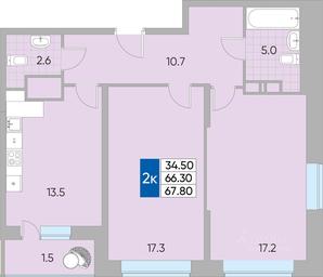 1-BD Apartment Sale, 67.8平方米 at Samotsvety mira, Mira Avenue, 22, Reutov, Moscow Region, Russia #3