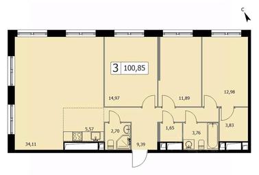 2-BD Apartment Sale, 100.5 sq. m. at SELF (Self), 3rd Grazhdanskaya Street, 35, Moscow, Russia #4