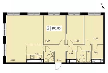 2-BD Apartment Sale, 100.5 sq. m. at SELF (Self), 3rd Grazhdanskaya Street, 35, Moscow, Russia #2