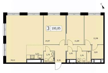 2-BD Apartment Sale, 100.5 sq. m. at SELF (Self), 3rd Grazhdanskaya Street, 35, Moscow, Russia #3