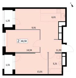 1-BD Apartment Sale, 60.8 sq. m. at SELF (Self), 3rd Grazhdanskaya Street, 35, Moscow, Russia #3