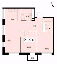 1-BD Apartment Sale, 64.8 sq. m. at SELF (Self), 3rd Grazhdanskaya Street, 35, Moscow, Russia #3