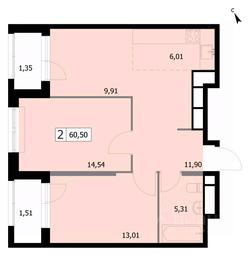 1-BD Apartment Sale, 60.9 sq. m. at SELF (Self), 3rd Grazhdanskaya Street, 35, Moscow, Russia #4