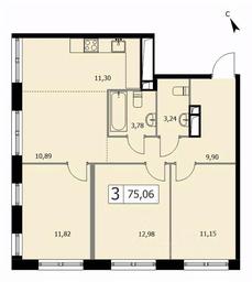 2-BD Apartment Sale, 74.5 sq. m. at SELF (Self), 3rd Grazhdanskaya Street, 35, Moscow, Russia #3