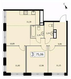 2-BD Apartment Sale, 74.5 sq. m. at SELF (Self), 3rd Grazhdanskaya Street, 35, Moscow, Russia #2