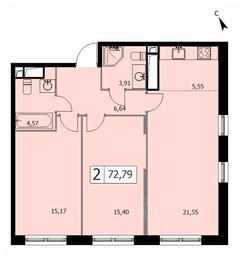 1-BD Apartment Sale, 72.6 sq. m. at SELF (Self), 3rd Grazhdanskaya Street, 35, Moscow, Russia #2