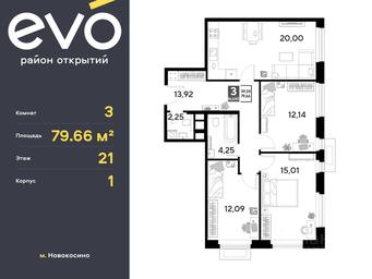 2-BD Apartment Sale, 79.66 sq. m. at EVO, Komsomolskaya Street, Reutov, Moscow Region, Russia #4