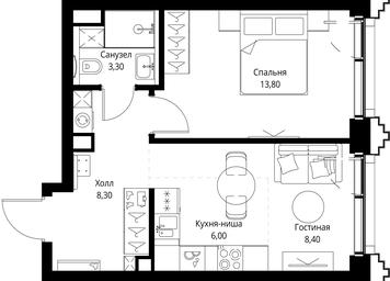 1-BD Apartment Sale, 39.8平方米 at SET, Vereyskaya Street, Moscow, Russia #4