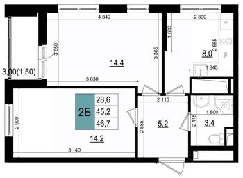 1-BD Apartment Sale, 46.7平方米 at Mikrorayon 6 6A, 6A mikrorayon, Odintsovo, Moscow Region, Russia #4