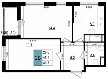 1-BD Apartment Sale, 46.7 sq. m. at Mikrorayon 6 6A, 6A mikrorayon, Odintsovo, Moscow Region, Russia #3