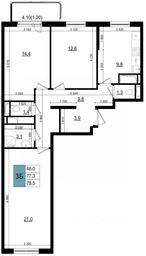 2-BD Apartment Sale, 78.5 sq. m. at Mikrorayon 6 6A, 6A mikrorayon, Odintsovo, Moscow Region, Russia #3