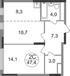 2-BD Apartment Sale, 47.4 sq. m. at Peredelkino Blizhnee, Korneya Chukovskogo Street, 1, Vnukovskoye Settlement, Moscow, Russia #2