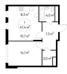 2-BD Apartment Sale, 47.4 sq. m. at Peredelkino Blizhnee, Korneya Chukovskogo Street, 1, Vnukovskoye Settlement, Moscow, Russia #4