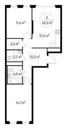 2-BD Apartment Sale, 62.3平方米 at Peredelkino Blizhnee, Korneya Chukovskogo Street, 1, Vnukovskoye Settlement, Moscow, Russia #3 2-BD Apartment Sale, 62.3平方米 at Peredelkino Blizhnee, Korneya Chukovskogo Street, 1, Vnukovskoye Settlement, Moscow, Russia #3