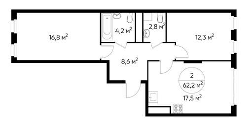 2-BD Apartment Sale, 62.2平方米 at Peredelkino Blizhnee, Korneya Chukovskogo Street, 1, Vnukovskoye Settlement, Moscow, Russia #3