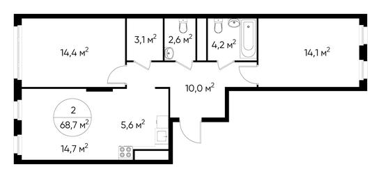 3-BD Apartment Sale, 68.7 sq. m. at Peredelkino Blizhnee, Korneya Chukovskogo Street, 1, Vnukovskoye Settlement, Moscow, Russia #3