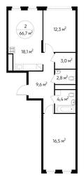 2-BD Apartment Sale, 66.7 sq. m. at Peredelkino Blizhnee, Korneya Chukovskogo Street, 1, Vnukovskoye Settlement, Moscow, Russia #3