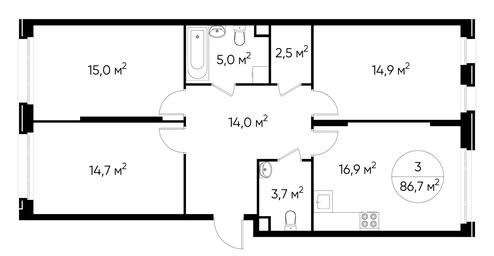 3-BD Apartment Sale, 86.7平方米 at Peredelkino Blizhnee, Korneya Chukovskogo Street, 1, Vnukovskoye Settlement, Moscow, Russia #3 3-BD Apartment Sale, 86.7平方米 at Peredelkino Blizhnee, Korneya Chukovskogo Street, 1, Vnukovskoye Settlement, Moscow, Russia #3