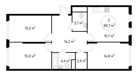 3-BD Apartment Sale, 89.7 sq. m. at Peredelkino Blizhnee, Korneya Chukovskogo Street, 1, Vnukovskoye Settlement, Moscow, Russia #3