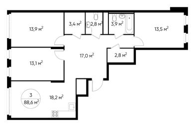 3-BD Apartment Sale, 88.6平方米 at Peredelkino Blizhnee, Korneya Chukovskogo Street, 1, Vnukovskoye Settlement, Moscow, Russia #3 3-BD Apartment Sale, 88.6平方米 at Peredelkino Blizhnee, Korneya Chukovskogo Street, 1, Vnukovskoye Settlement, Moscow, Russia #3