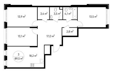 3-BD Apartment Sale, 89.5 sq. m. at Peredelkino Blizhnee, Korneya Chukovskogo Street, 1, Vnukovskoye Settlement, Moscow, Russia #3