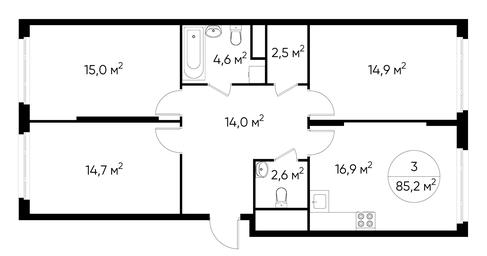 3-BD Apartment Sale, 85.2平方米 at Peredelkino Blizhnee, Korneya Chukovskogo Street, 1, Vnukovskoye Settlement, Moscow, Russia #3 3-BD Apartment Sale, 85.2平方米 at Peredelkino Blizhnee, Korneya Chukovskogo Street, 1, Vnukovskoye Settlement, Moscow, Russia #3