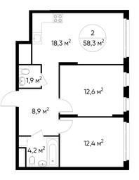 2-BD Apartment Sale, 58.3 sq. m. at Peredelkino Blizhnee, Korneya Chukovskogo Street, 1, Vnukovskoye Settlement, Moscow, Russia #3