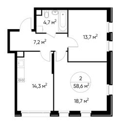 2-BD Apartment Sale, 58.6 sq. m. at Peredelkino Blizhnee, Korneya Chukovskogo Street, 1, Vnukovskoye Settlement, Moscow, Russia #3 2-BD Apartment Sale, 58.6 sq. m. at Peredelkino Blizhnee, Korneya Chukovskogo Street, 1, Vnukovskoye Settlement, Moscow, Russia #3