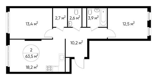 2-BD Apartment Sale, 63.5 sq. m. at Peredelkino Blizhnee, Korneya Chukovskogo Street, 1, Vnukovskoye Settlement, Moscow, Russia #3