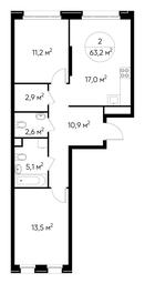 2-BD Apartment Sale, 63.2 sq. m. at Peredelkino Blizhnee, Korneya Chukovskogo Street, 1, Vnukovskoye Settlement, Moscow, Russia #3 2-BD Apartment Sale, 63.2 sq. m. at Peredelkino Blizhnee, Korneya Chukovskogo Street, 1, Vnukovskoye Settlement, Moscow, Russia #3