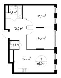 2-BD Apartment Sale, 62平方米 at Peredelkino Blizhnee, Korneya Chukovskogo Street, 1, Vnukovskoye Settlement, Moscow, Russia #3