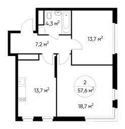 2-BD Apartment Sale, 57.7 sq. m. at Peredelkino Blizhnee, Korneya Chukovskogo Street, 1, Vnukovskoye Settlement, Moscow, Russia #3 2-BD Apartment Sale, 57.7 sq. m. at Peredelkino Blizhnee, Korneya Chukovskogo Street, 1, Vnukovskoye Settlement, Moscow, Russia #3