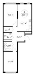 2-BD Apartment Sale, 68.8平方米 at Peredelkino Blizhnee, Korneya Chukovskogo Street, 1, Vnukovskoye Settlement, Moscow, Russia #3
