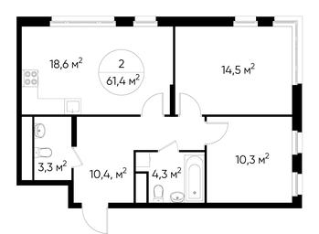 2-BD Apartment Sale, 61.4 sq. m. at Peredelkino Blizhnee, Korneya Chukovskogo Street, 1, Vnukovskoye Settlement, Moscow, Russia #3