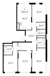 4-BD Apartment Sale, 105.8平方米 at Peredelkino Blizhnee, Korneya Chukovskogo Street, 1, Vnukovskoye Settlement, Moscow, Russia #3