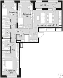 3-BD Apartment Sale, 98.2 sq. m. at Sky Garden, Stroitelny Drive, 9с6, Moscow, Russia #3