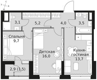 2-BD Apartment Sale, 56.7 sq. m. at Sky Garden, Stroitelny Drive, 9с6, Moscow, Russia #3 2-BD Apartment Sale, 56.7 sq. m. at Sky Garden, Stroitelny Drive, 9с6, Moscow, Russia #3