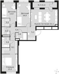 3-BD Apartment Sale, 98.7平方米 at Sky Garden, Stroitelny Drive, 9с6, Moscow, Russia #3