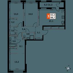 3-BD Apartment Sale, 98.7平方米 at Sky Garden, Stroitelny Drive, 9с6, Moscow, Russia #2