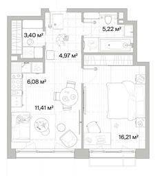 1-BD Apartment Sale, 47.29平方米 at Mys, derevnya Likino, Odintsovskiy Urban District, Moscow Region, Russia #4